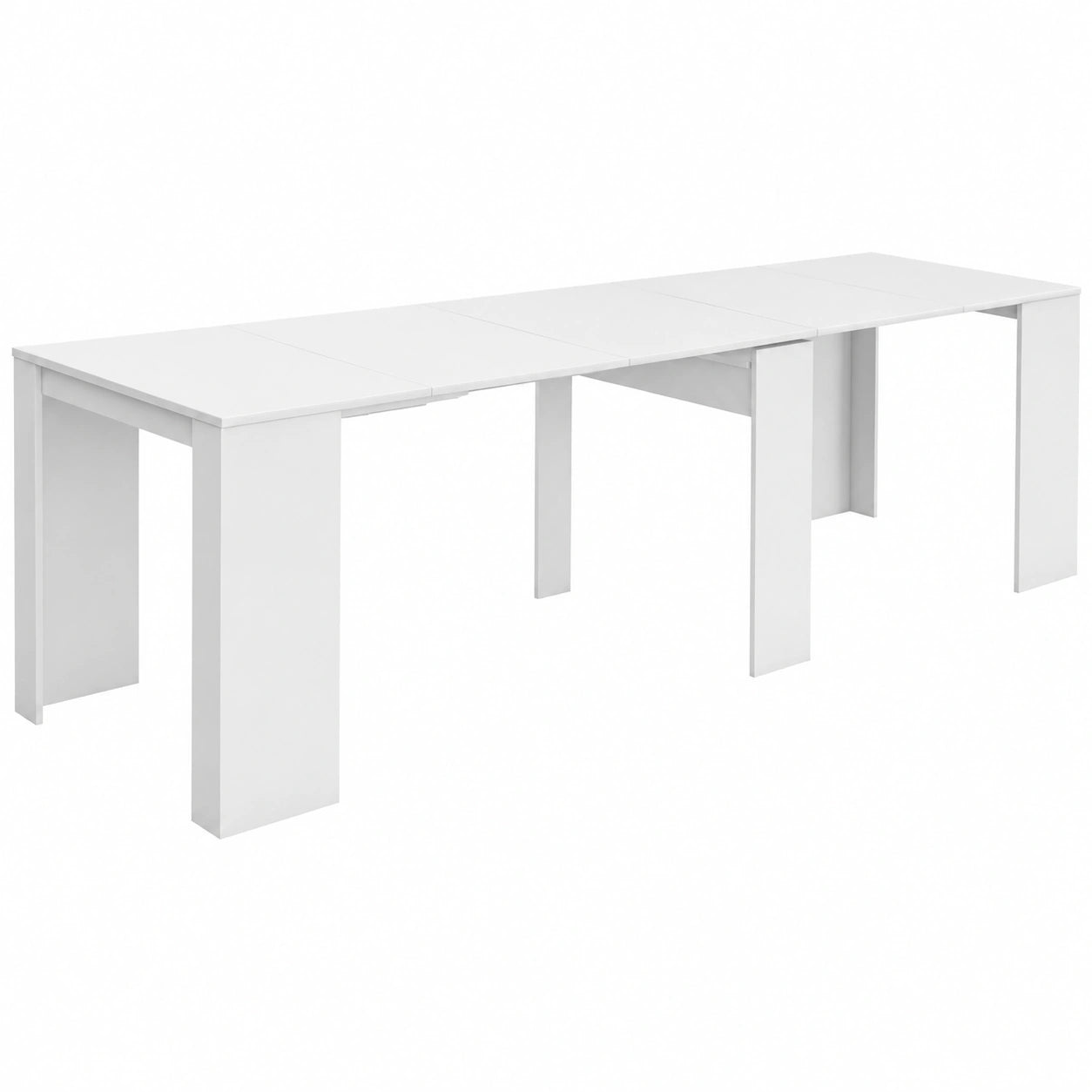 Console extensible moderne pour salle à manger, 14 personnes, blanc