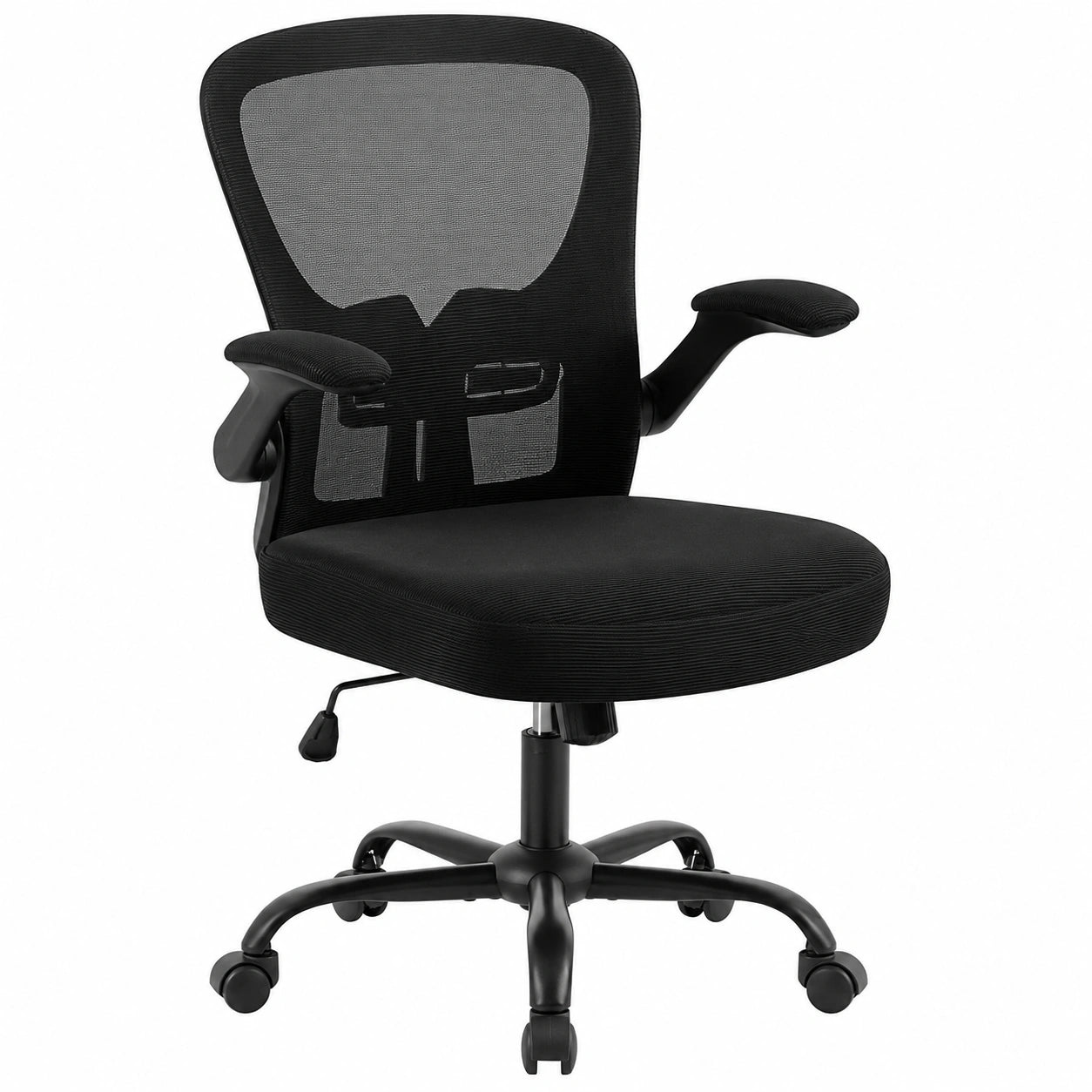 Chaise de bureau ergonomique avec accoudoirs pliables, réglable en hauteur, couleur noire