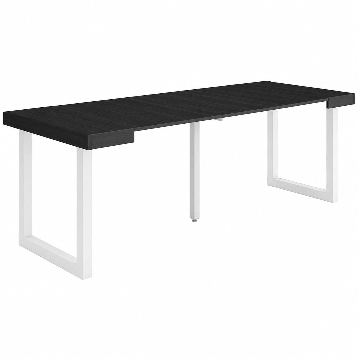 Console extensible moderne pour 10 personnes avec pieds en bois massif, noir