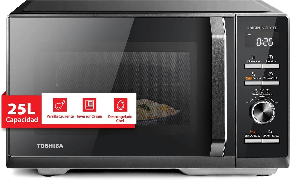 Kuchenka mikrofalowa Toshiba 3 – funkcja grilla, konstrukcja 3 w 1, kolor czarny, moc 900 W, pojemność 25 l, do codziennego zastosowania