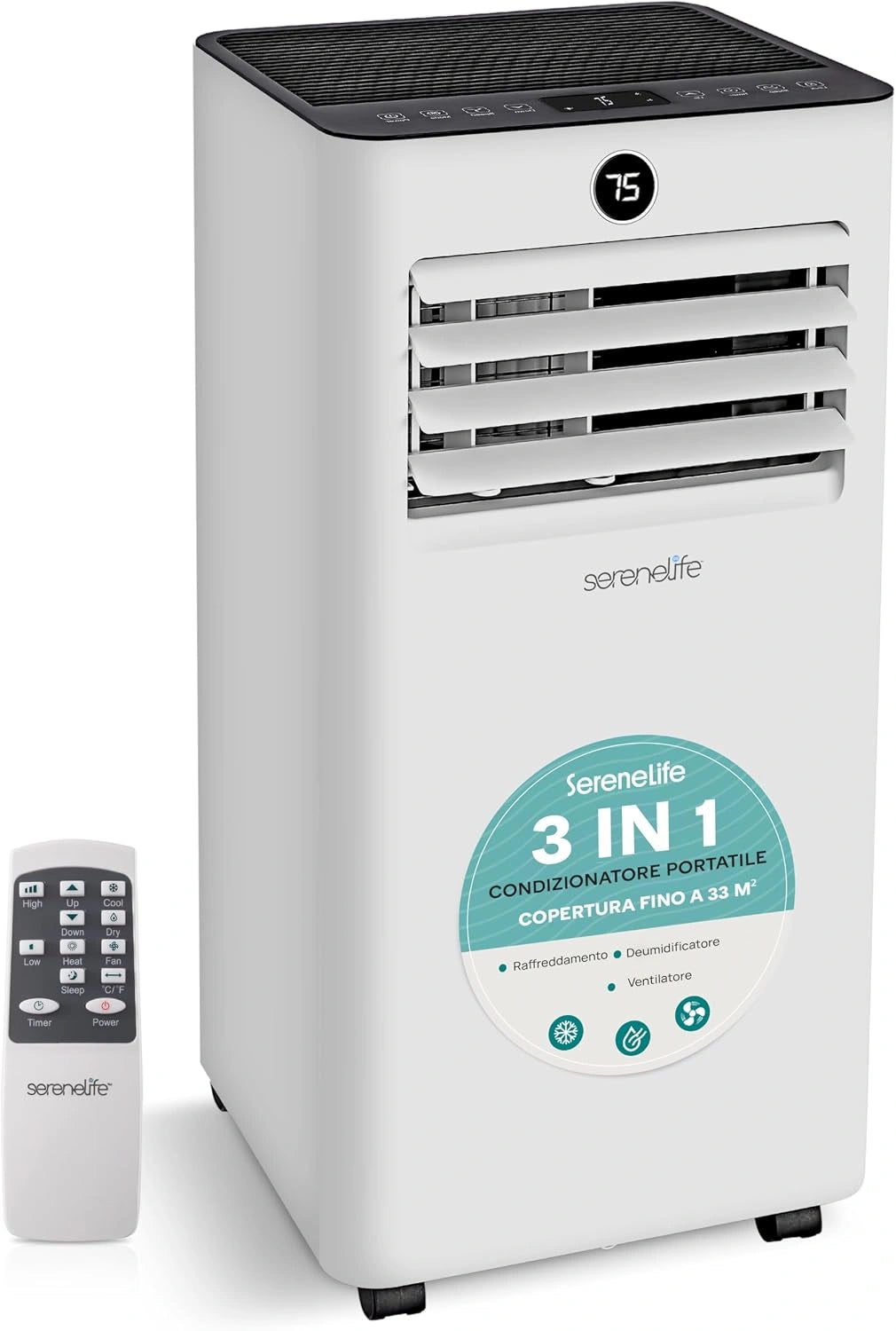 Klimatyzator SereneLife – programator czasowy, łączność Wi-Fi, wydajność 9000 BTU, do pomieszczeń domowych