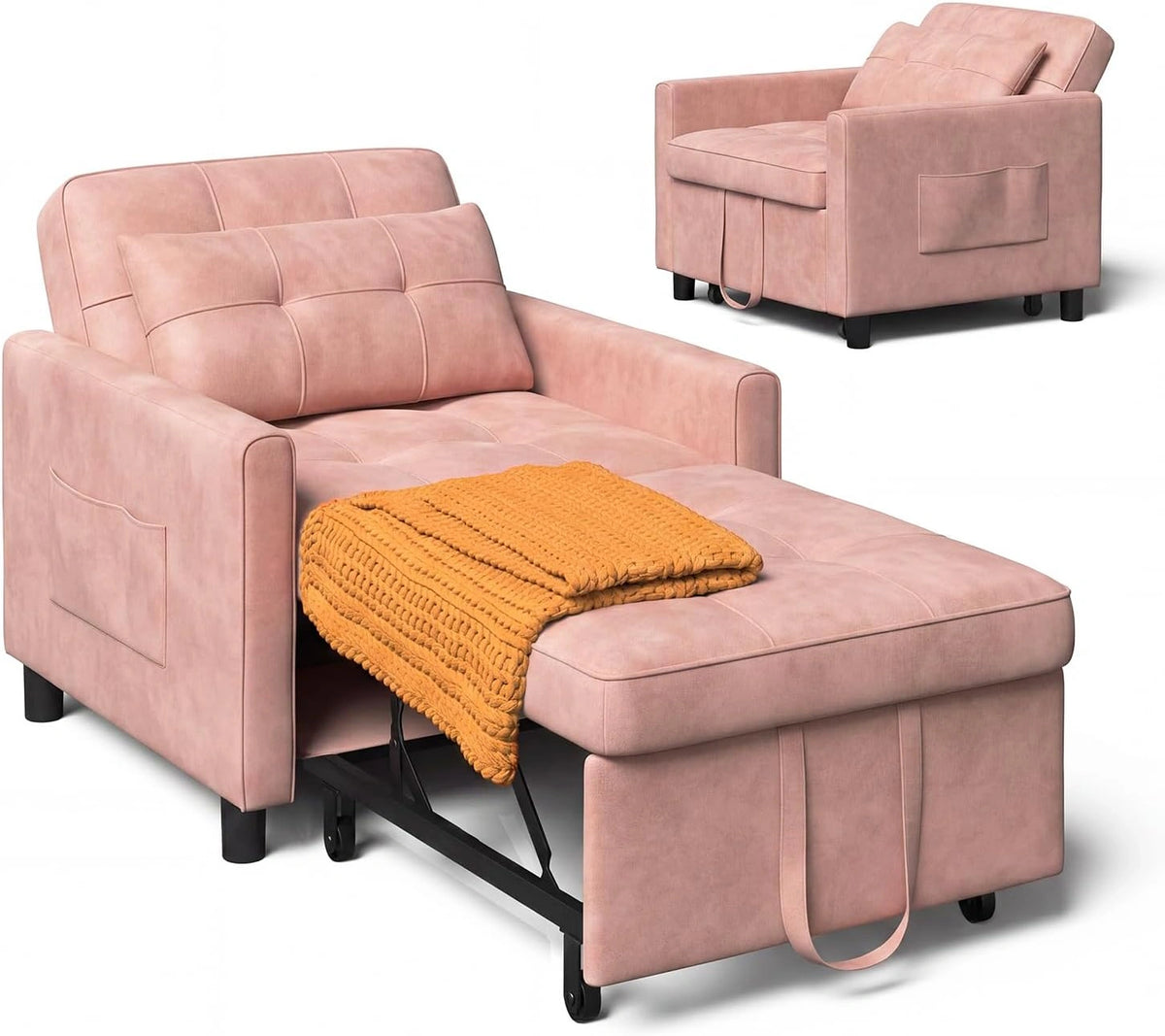 Sofa Xbro – konstrukcja składana, funkcja spania, konstrukcja 3 w 1, kolor różowy, do codziennego zastosowania