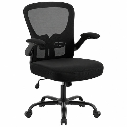 Chaise de bureau ergonomique avec accoudoirs pliables, réglable en hauteur, couleur noire