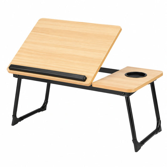 Table de lit multifonction en bambou avec plateau inclinable et tiroir