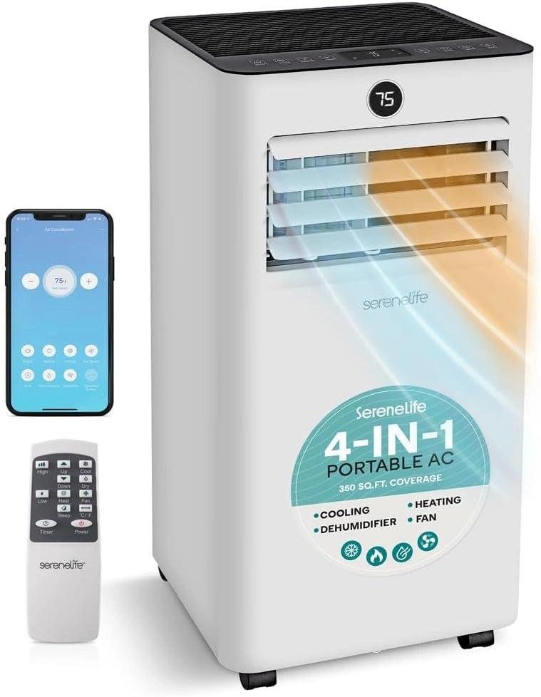 Klimatyzator SereneLife – programator czasowy, łączność Wi-Fi, konstrukcja 4 w 1, powierzchnia do 28 m², wydajność 7000 BTU, do pomieszczeń domowych