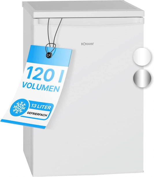 Lodówka Bomann – półki, kolor biały, pojemność 120 l, do kuchni