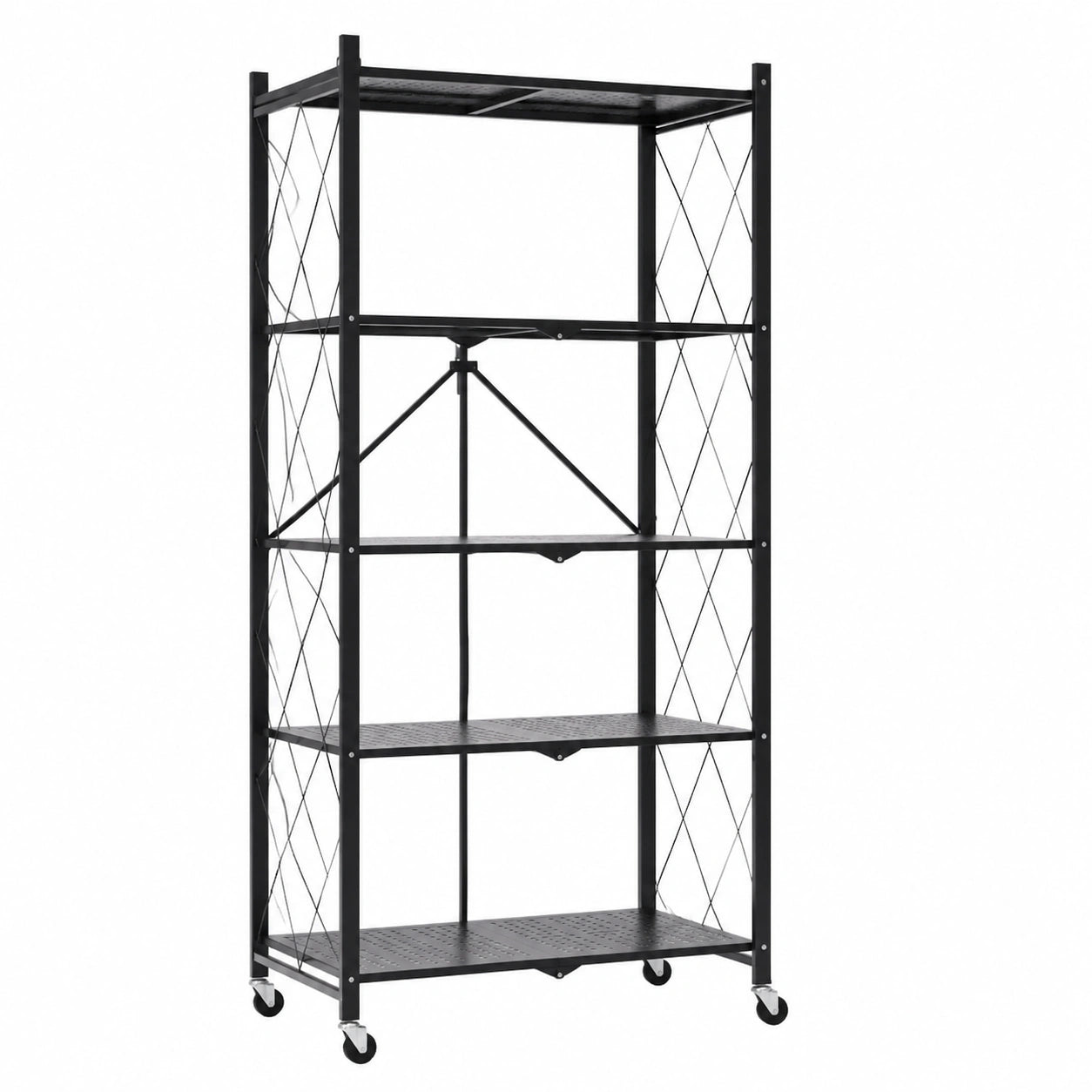 Étagère Métallique Pliante 5 Niveaux avec Roulettes - Montage Facile Sans Outil - Idéal pour Cuisine, Bureau, Cave