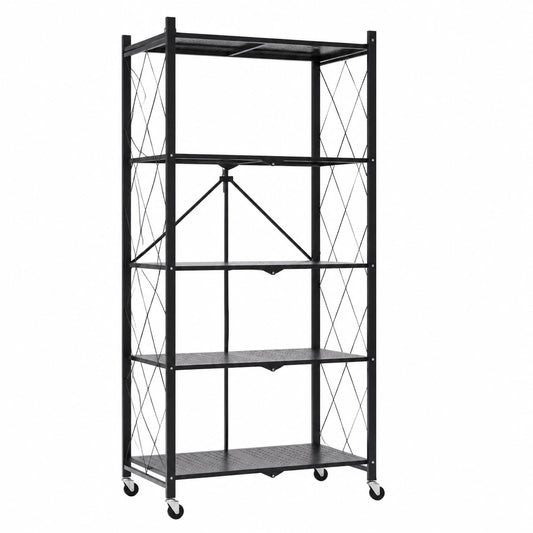 Étagère Métallique Pliante 5 Niveaux avec Roulettes - Montage Facile Sans Outil - Idéal pour Cuisine, Bureau, Cave