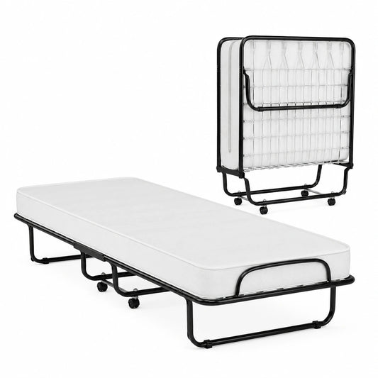 Lit Pliant 80x190 cm avec Matelas à Mémoire de Forme et Roulettes