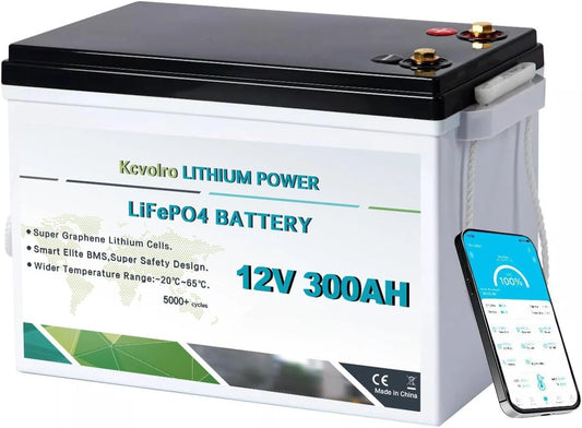 Akumulator LiFePO4 – moc 3840 W, akumulator 300 Ah, napięcie 12 V, do zgodnych urządzeń lub pojazdów
