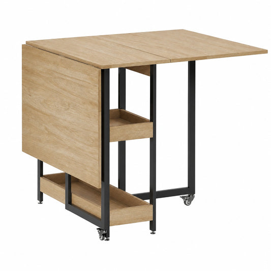 Table à manger pliable rectangulaire extensible pour 4 personnes avec rangements ouverts