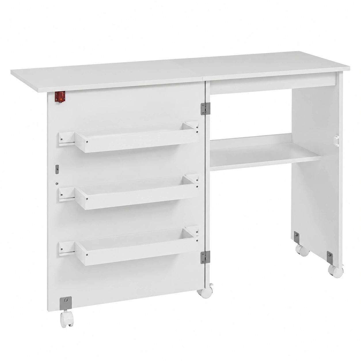 Table de couture pliante avec rangement et roulettes