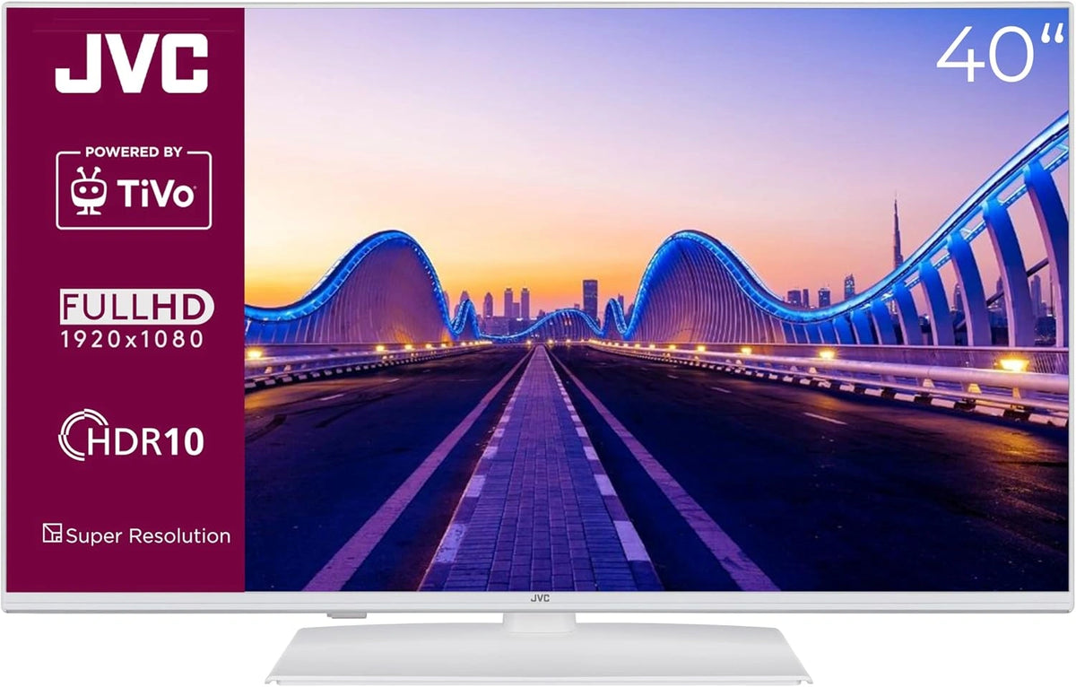 Telewizor JVC TiVo – kolor biały, do domu lub pojazdu rekreacyjnego