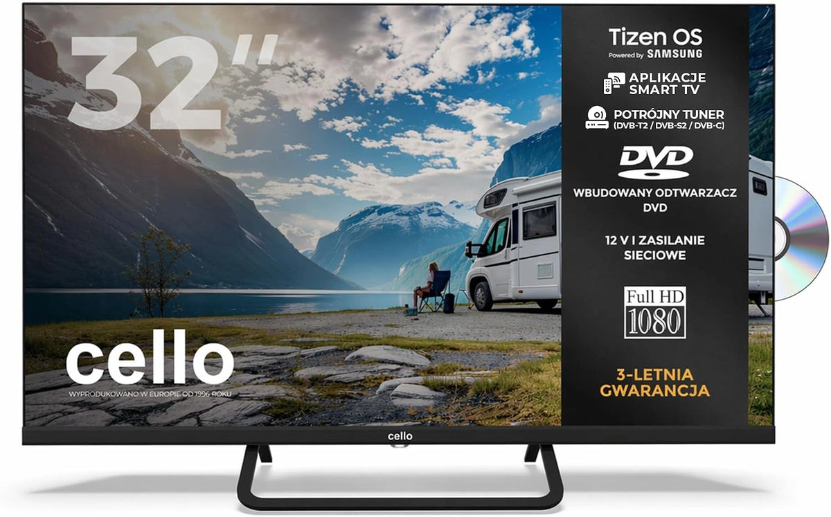 Telewizor Cello Ctrav-32TZF – napięcie 12 V, do domu lub pojazdu rekreacyjnego