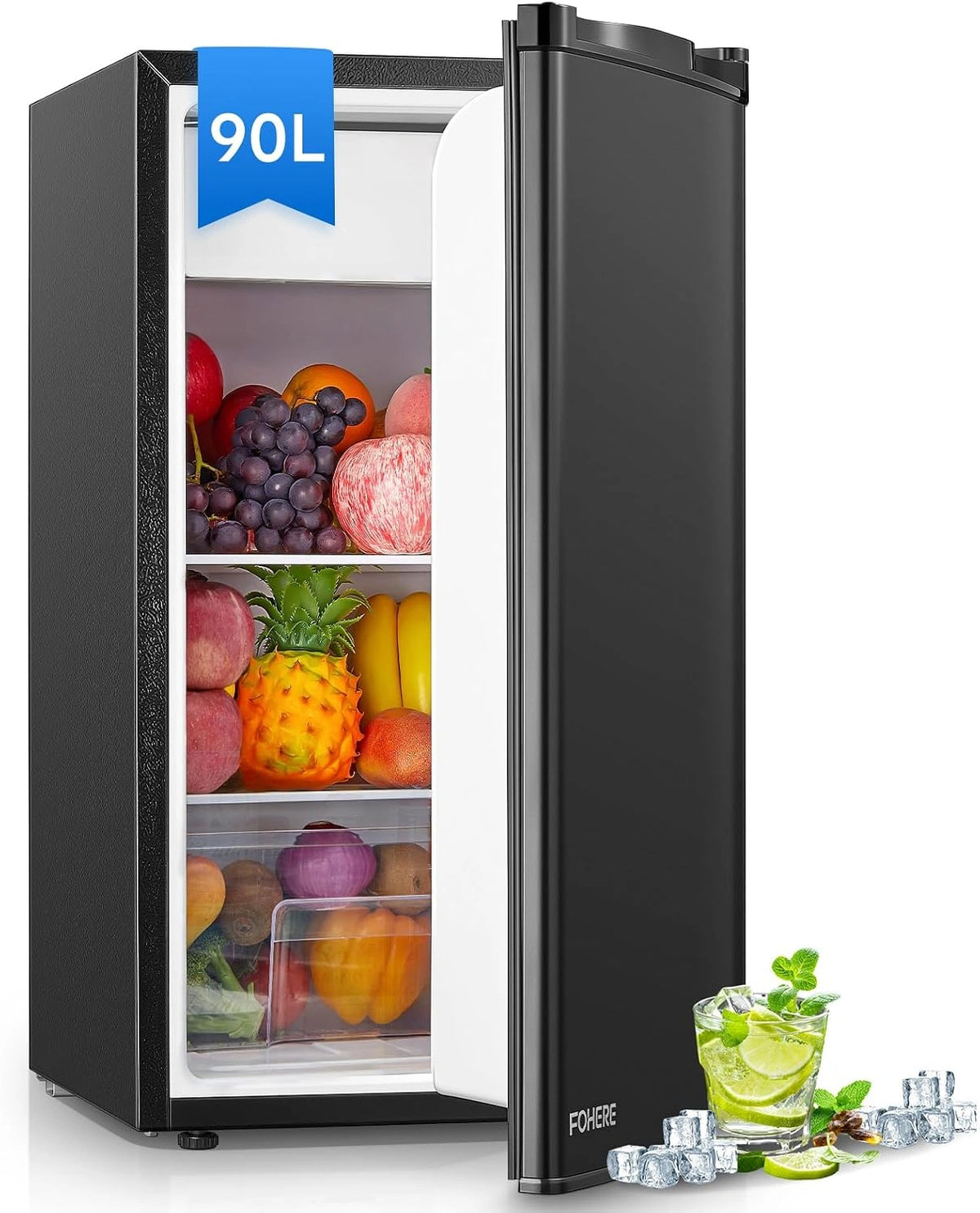 Lodówka FOHERE – regulacja temperatury, kolor czarny, pojemność 90 l, do kuchni